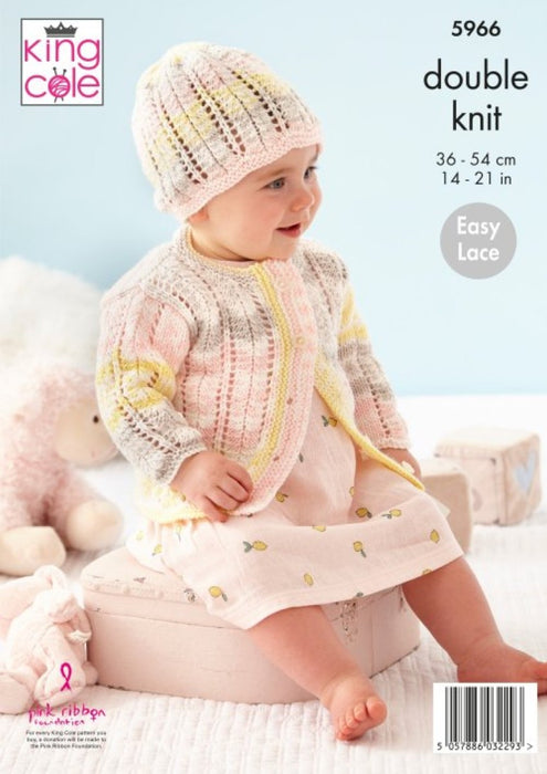 Knitting Pattern Baby Dress Cardigan Hat & Bootees King Cole Cherish Dk - 5966