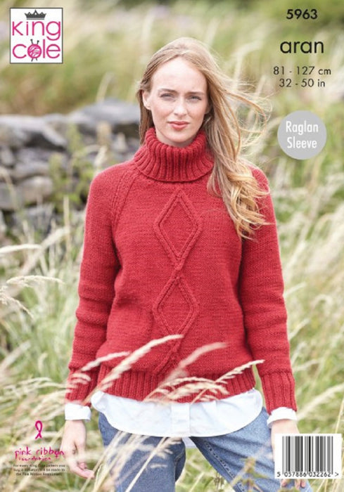 Knitting Pattern - King Cole Wool Aran - Ladies Sweater - 5963